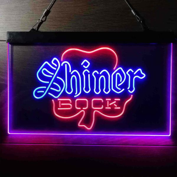 Shiner Bock Clover Shamrock Dual LED Neon Light Sign